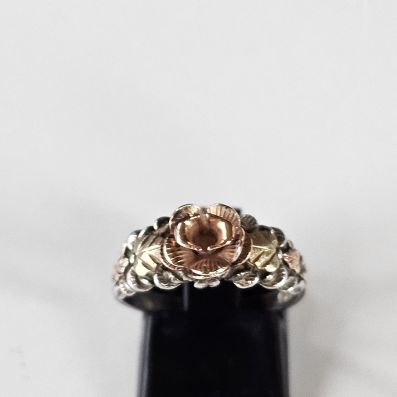 Black Hills Gold Rose Design 12k/925 Multicolor Ring Size 6.5 - Picture 5 of 9